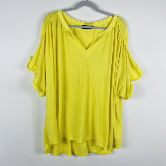 Lane Bryant Plus Size 26 28 Split Neck Dolman Sleeve High Low Casual Top Yellow - Picture 1 of 6